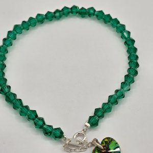 PULSERA SWAROVSKI Y PLATA CON CORAZON SWAROVSKI VERDE
