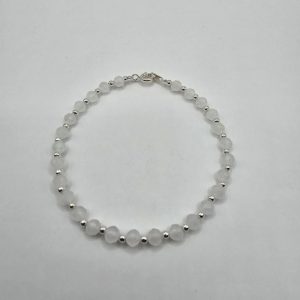 PULSERA PIEDRA DE LA LUNA Y BOLITAS DE PLATA