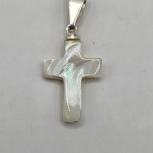 DIJE CRUZ DE NACAR CON ENGARCE DE PLATA 925