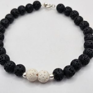 PULSERA PIEDRA VOLCANICA NEGRA Y BLANCA Y BOLITAS DE PLATA