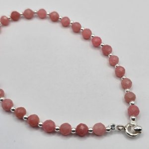 PULSERA PIEDRAS NATURALES CUARZO ROSA Y BOLITAS DE PLATA 925