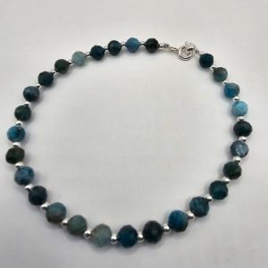 PULSERA PIEDRAS NATURALES BLUE TOURMAILINE Y BOLITAS DE PLATA 925