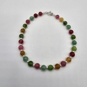 PULSERA PIEDRAS NATURALES MULTICOLOR Y BOLITAS DE PLATA