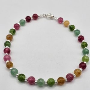 PULSERA PIEDRAS NATURALES MULTICOLOR Y BOLITAS DE PLATA